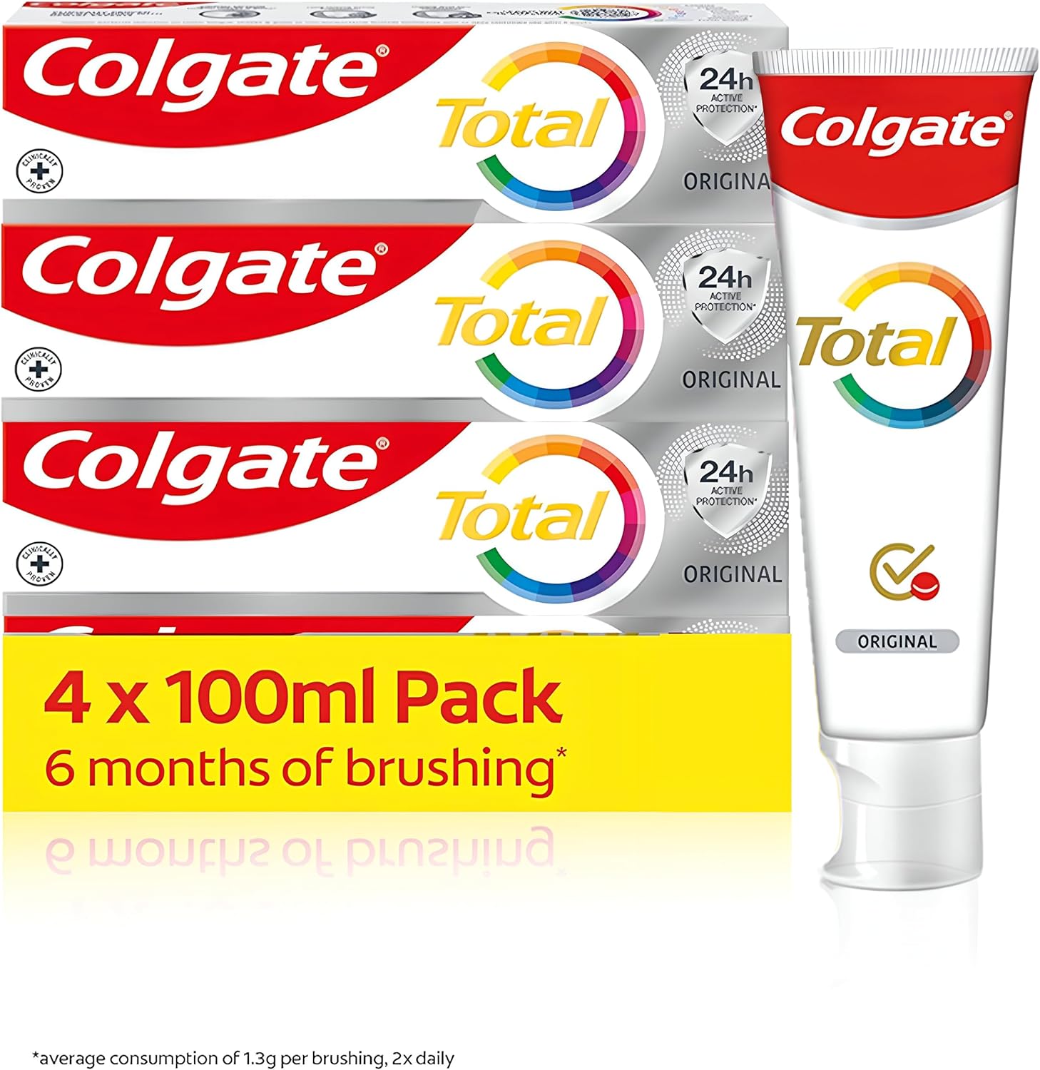 Colgate Total Original Toothpaste 4X100Ml - Stronger 24-Hour Bacterial Defence With Dual Zinc Technology