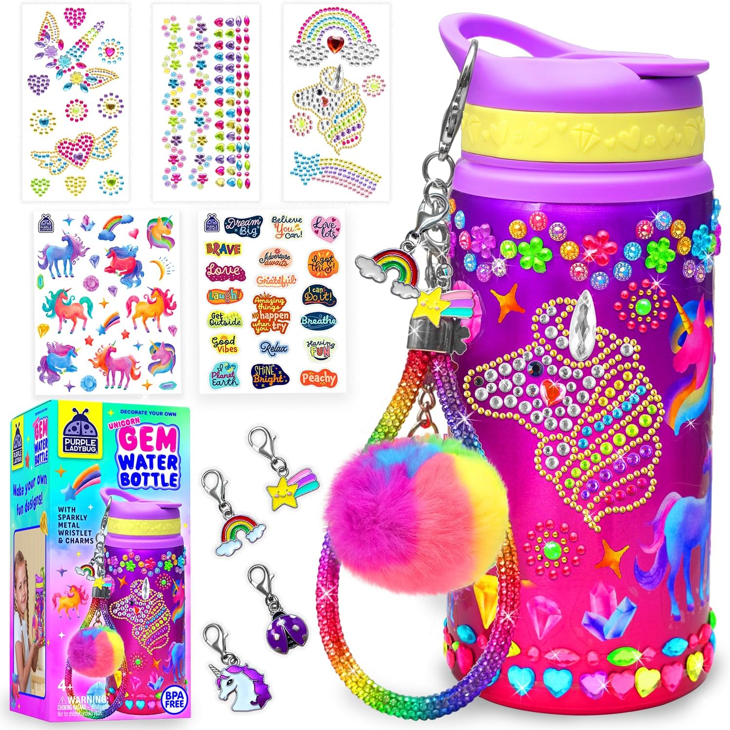 Purple Ladybug Decorate Your Own Water Bottle Craft Kit For Girls Ages 5-12