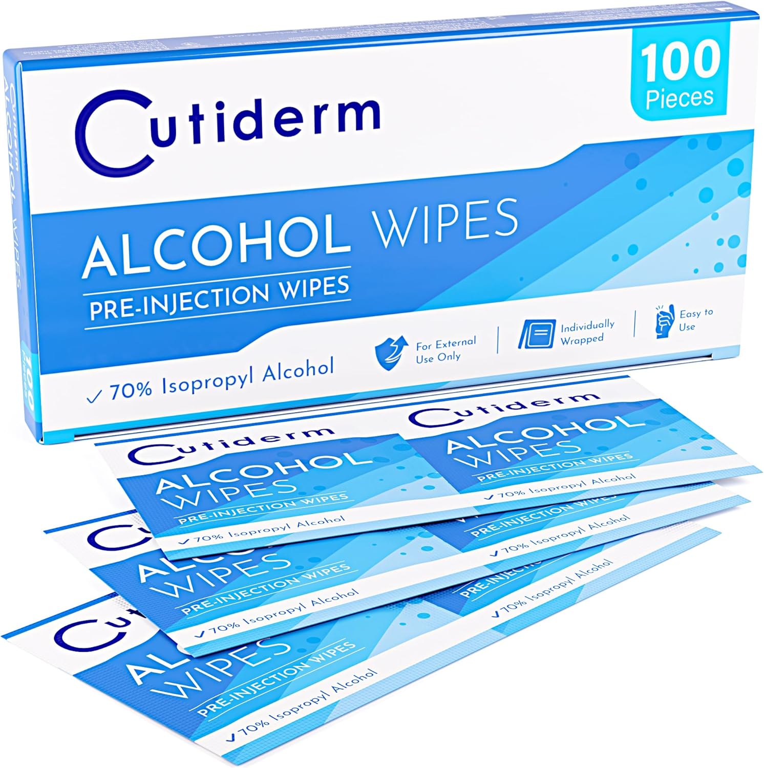 Cutiderm Pre-Injection Alcohol Wipes, 70% Isopropyl Alcohol, Box Of 100 Sachets