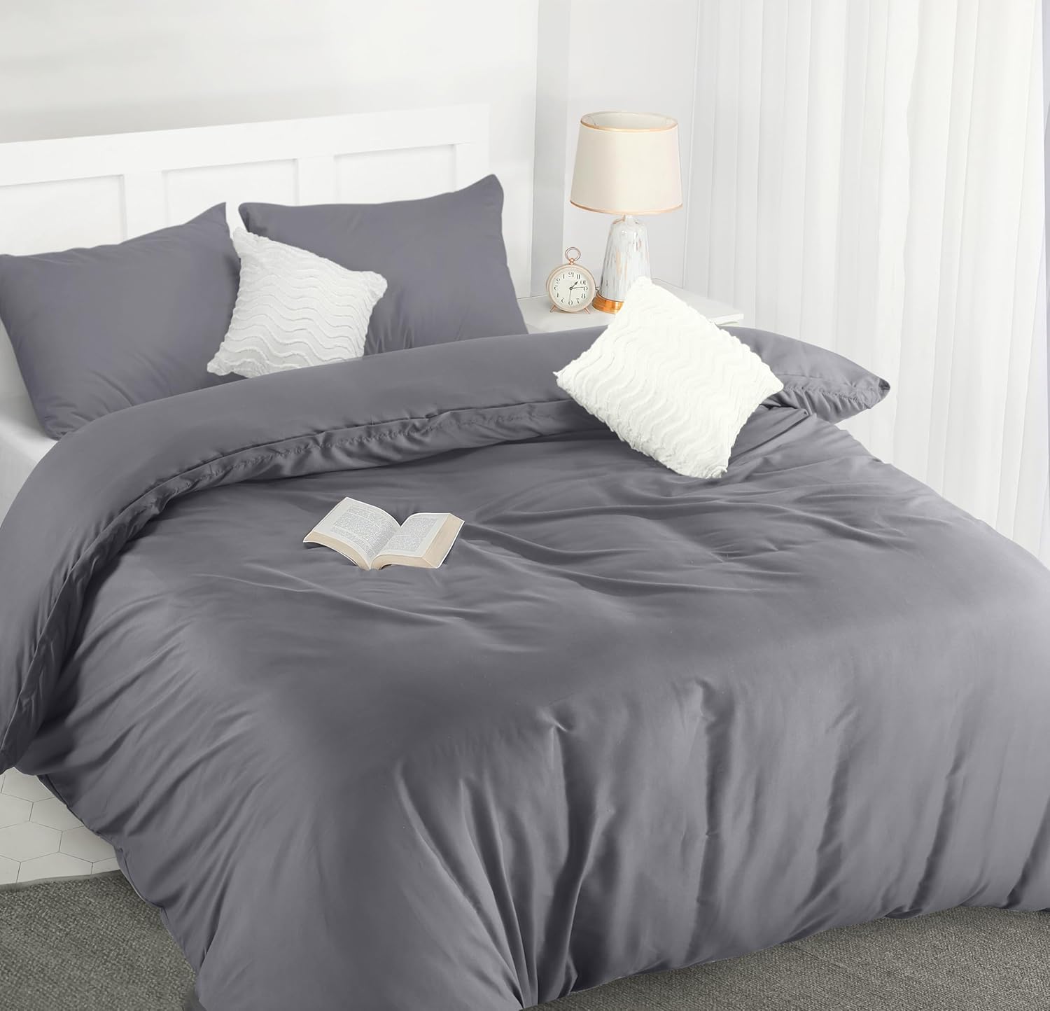 Utopia Bedding Duvet Cover Double - Grey Soft Microfibre Polyester Set With Pillowcases