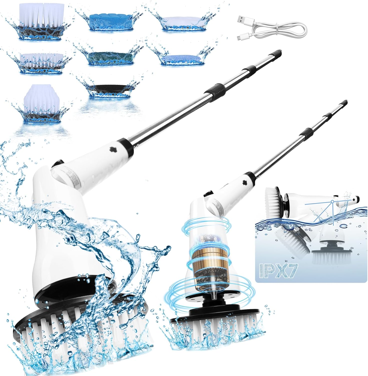 Airlovers Electric Spin Scrubber 2025 - Adjustable Power Cleaner With Replaceable Heads