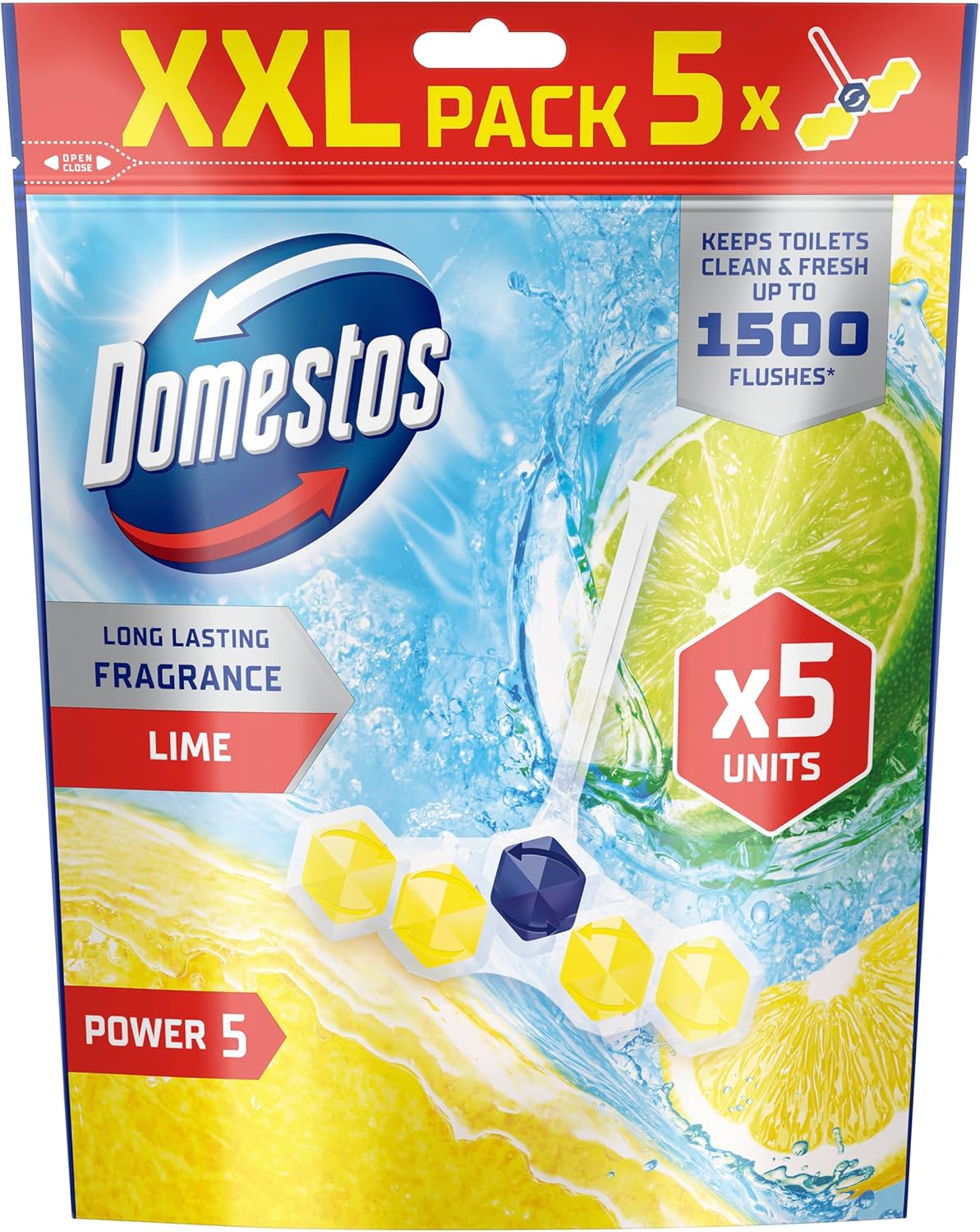 Domestos Power 5 Lime Toilet Rim Block - Long-Lasting Freshness For Up To 300 Flushes