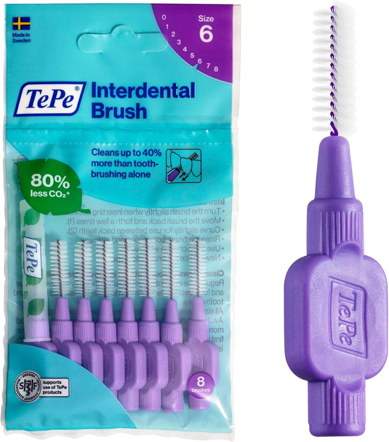 Tepe Interdental Brush Original, 1.1Mm/Iso 6, Purple, 8Pcs - Effective Plaque Removal Between Teeth