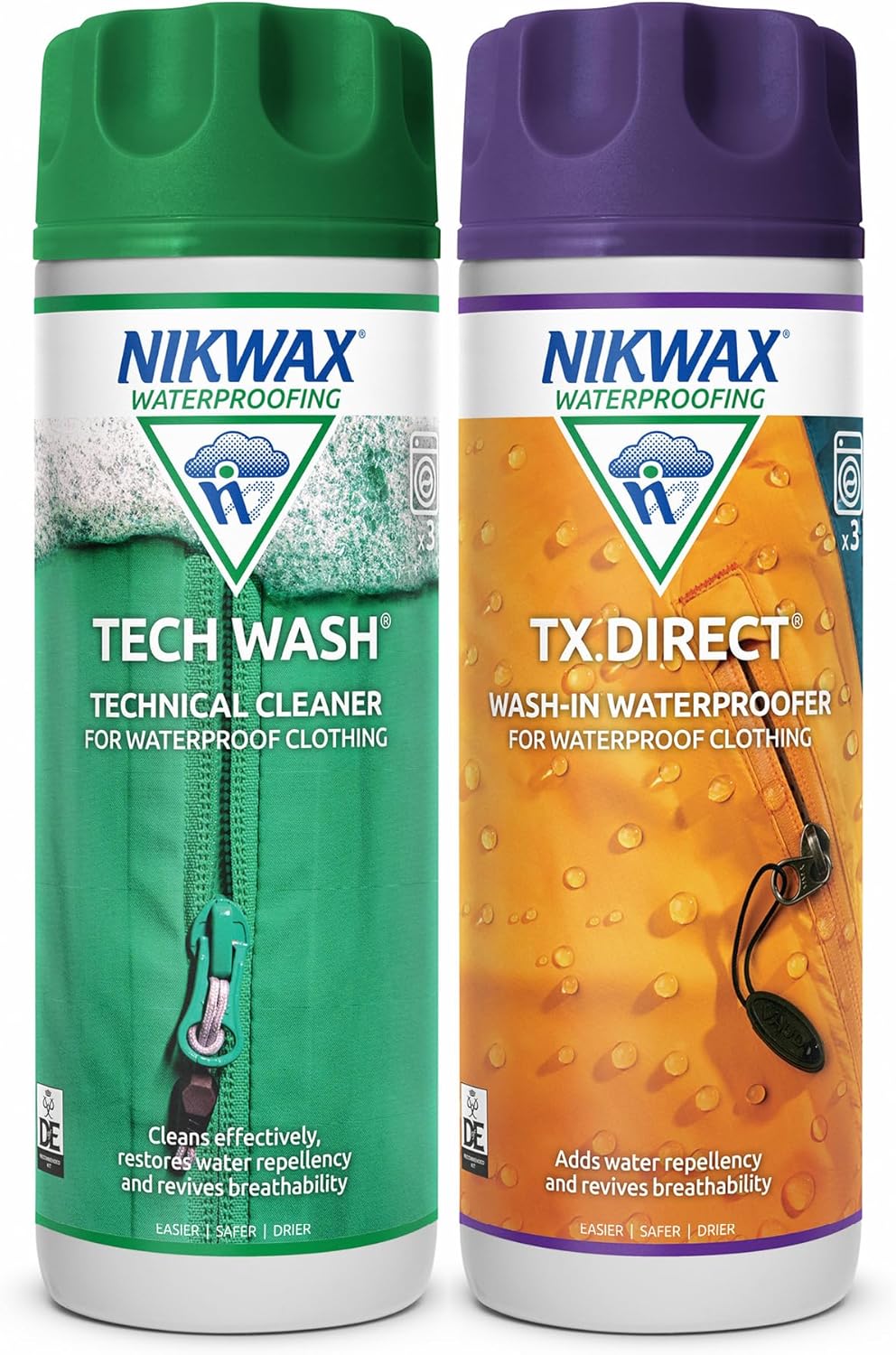 Nikwax Tech Wash And Tx Direct Twin Pack - Technical Cleaner And Waterproofer For Waterproof Clothing