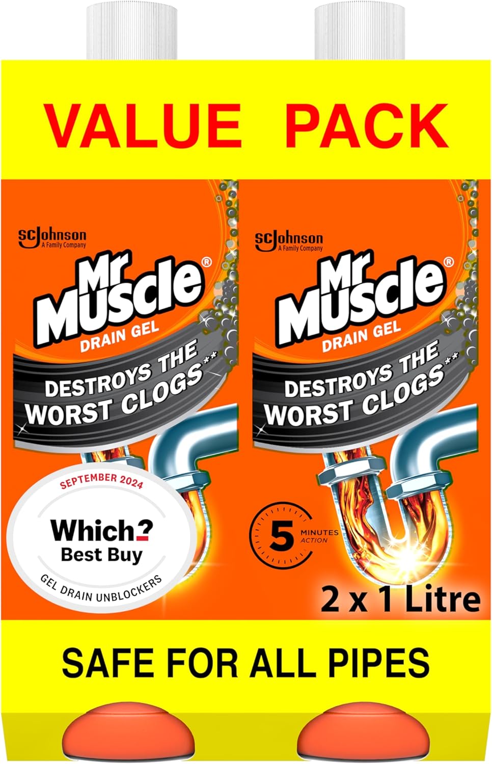 Mr Muscle Gel Drain Unblocker 2 X 1L Duo Pack