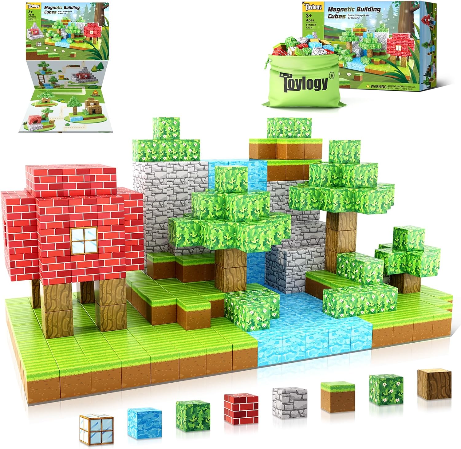 Toylogy Magnetic Blocks-Build Mine Magnet World Set Stem Toy For Kids Ages 3-8