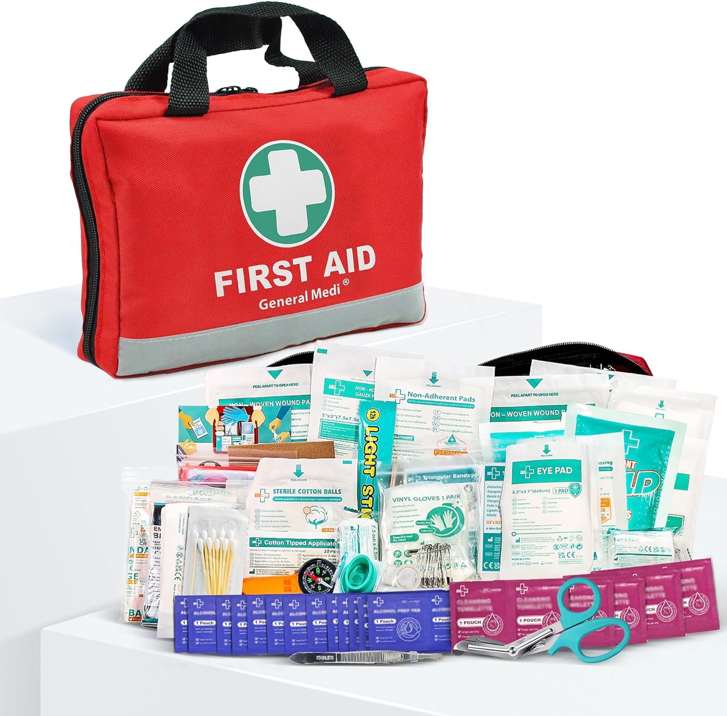 General Medi First Aid Kit - 309 Piece Emergency Kit With Eyewash, Bandages & Blanket