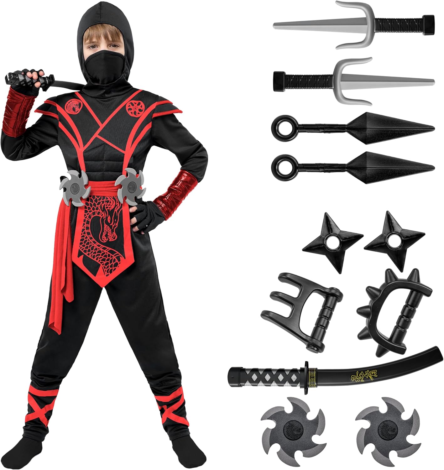 Spooktacular Creations Ninja Dragon Costume Outfit Set For Kids Halloween Dress Up Party