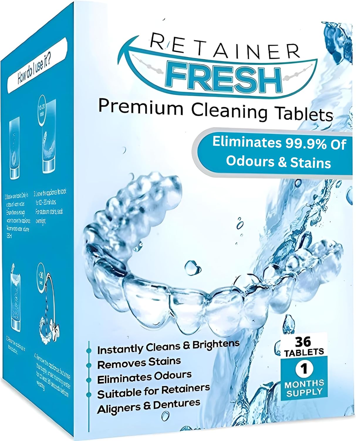 Retainer Fresh Cleaning Tablets - 36 Tablets, 1 Month Supply, Dental Appliance Cleaner For Retainers, Dentures & Aligners