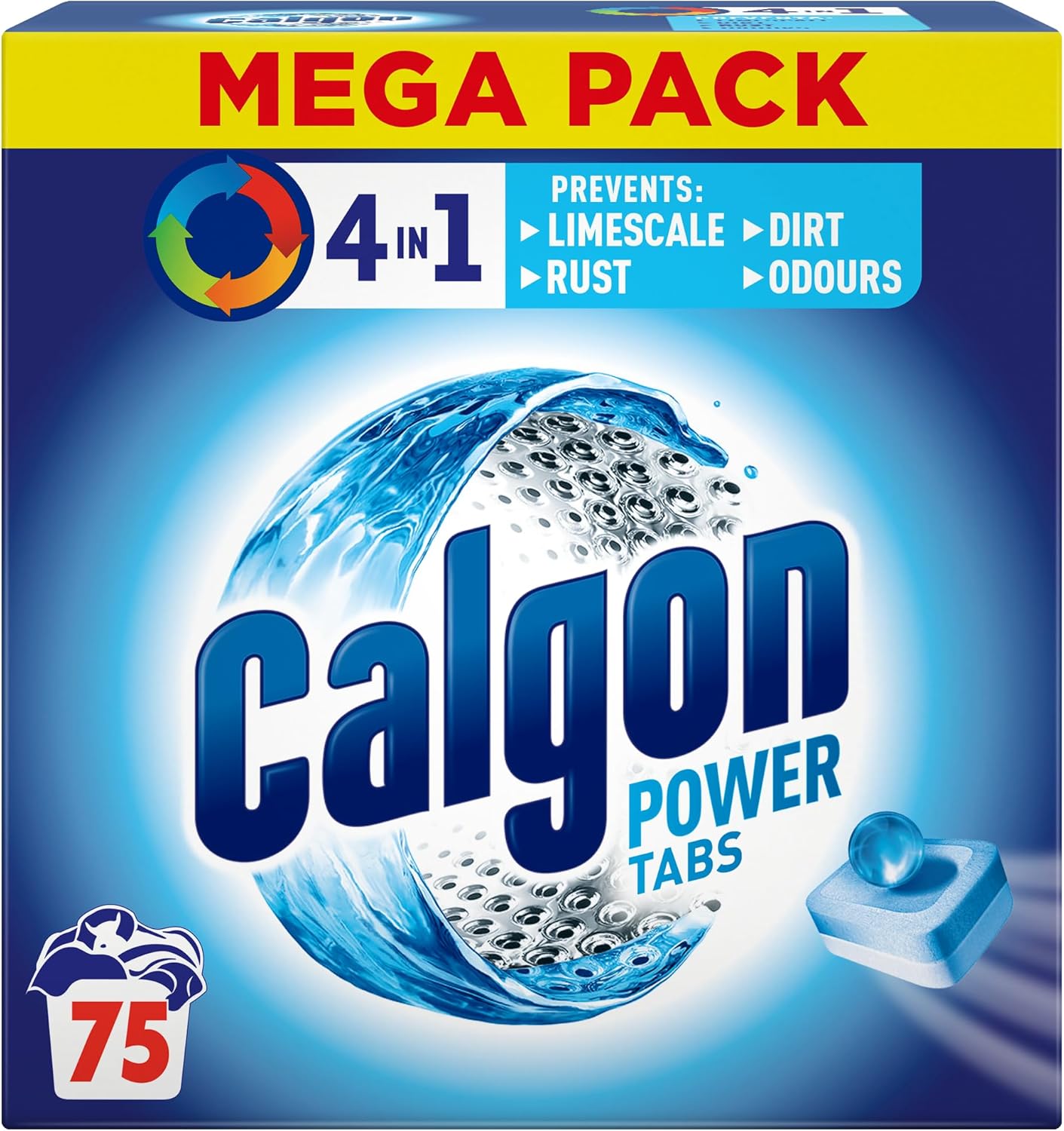 Calgon 4-In-1 Washing Machine Cleaner And Water Softener Tablets, 75 Count