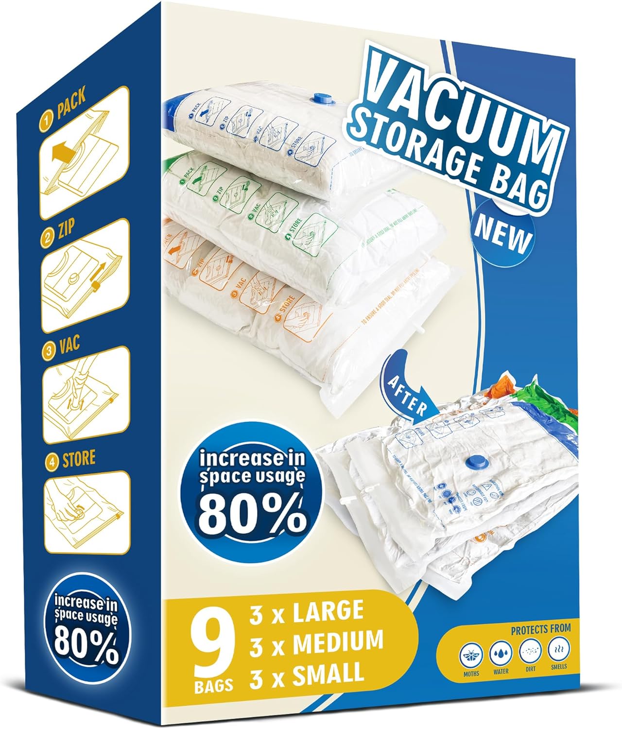 Storage Master Space Saver Bags 9 Combo Set - Reusable Vacuum Storage Bags For Travel And Home Use