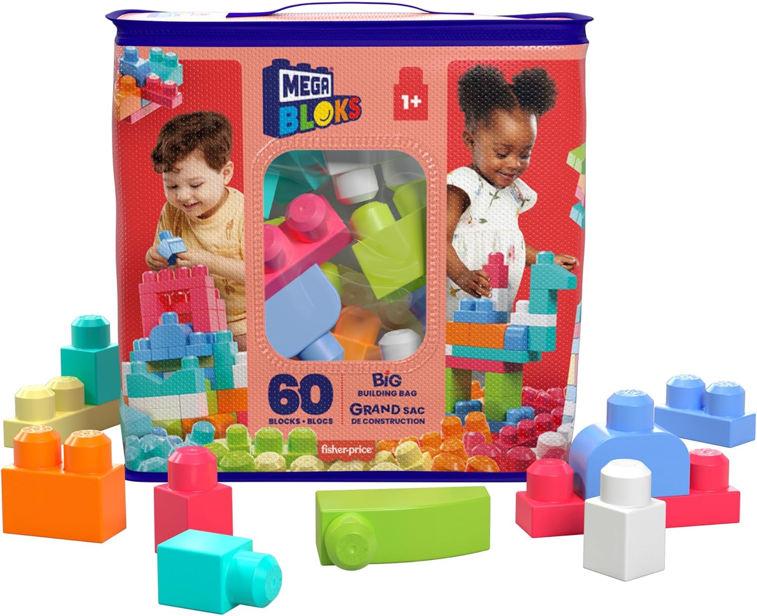 Mega Bloks Big Building Bag Dch54 - 60 Piece Building Block Set For Kids
