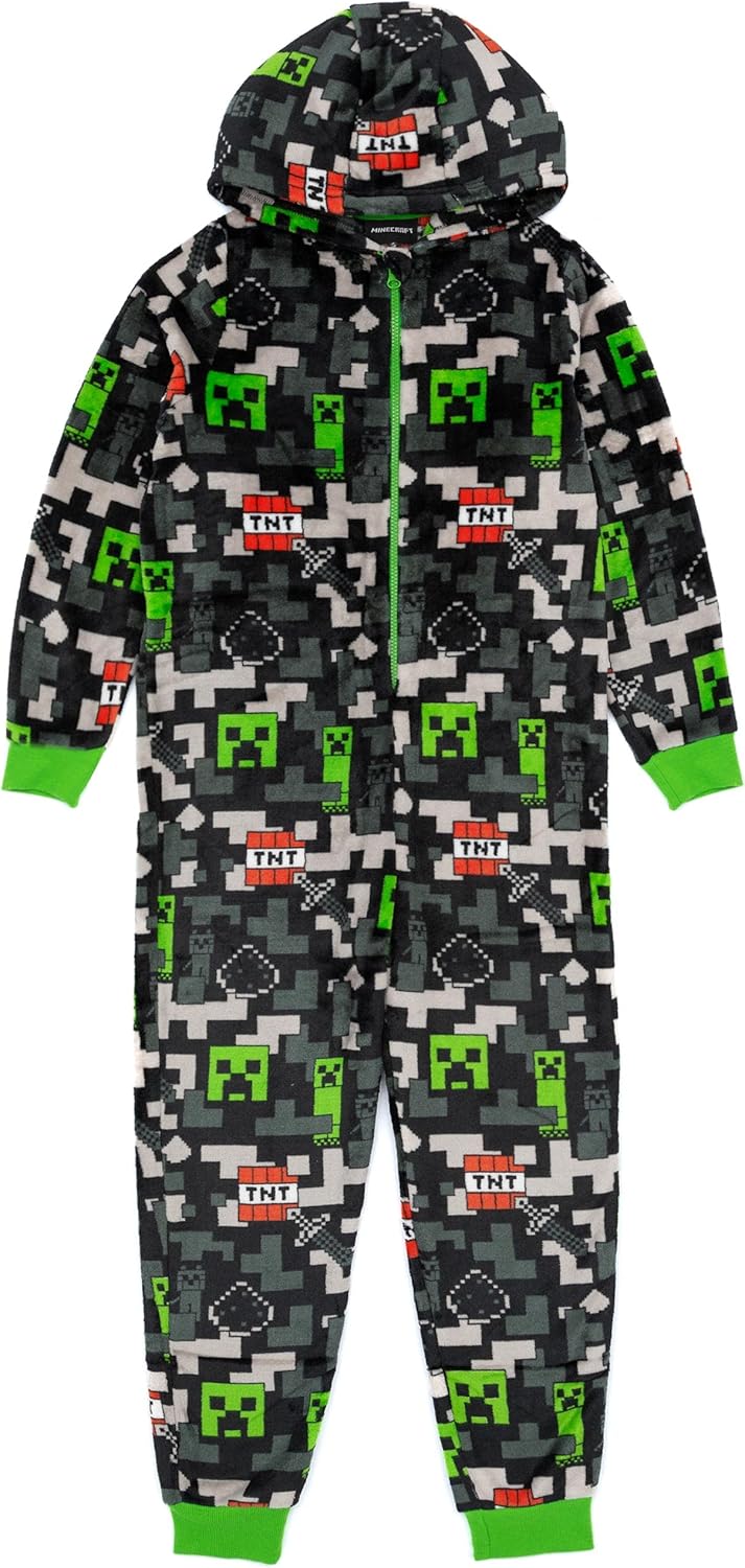 Minecraft Onesie Kids Pyjamas - Creeper Tnt Design - Official Minecraft Merchandise