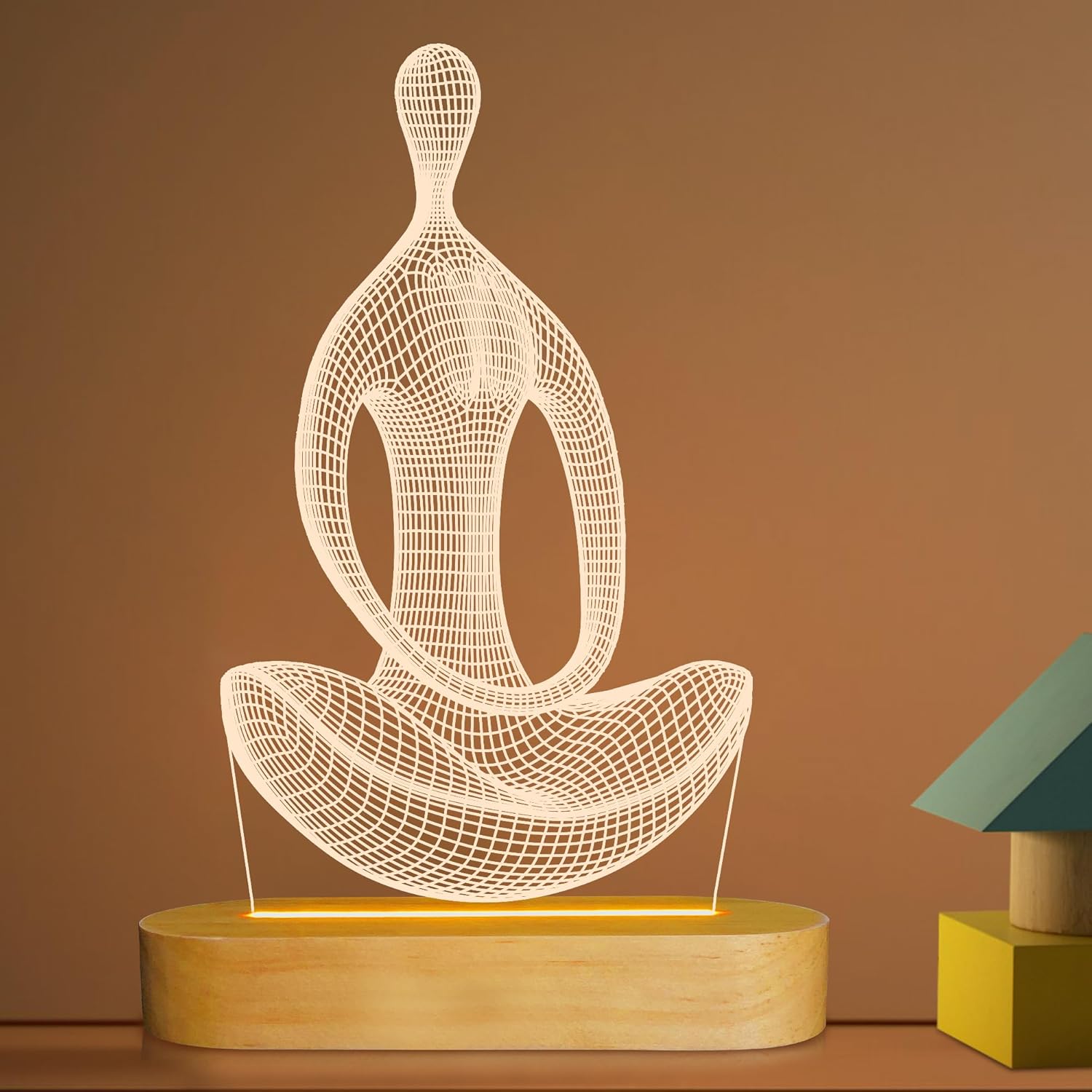 Lightzz Yoga Lamp Led 3D Art Night Light With Wood Base