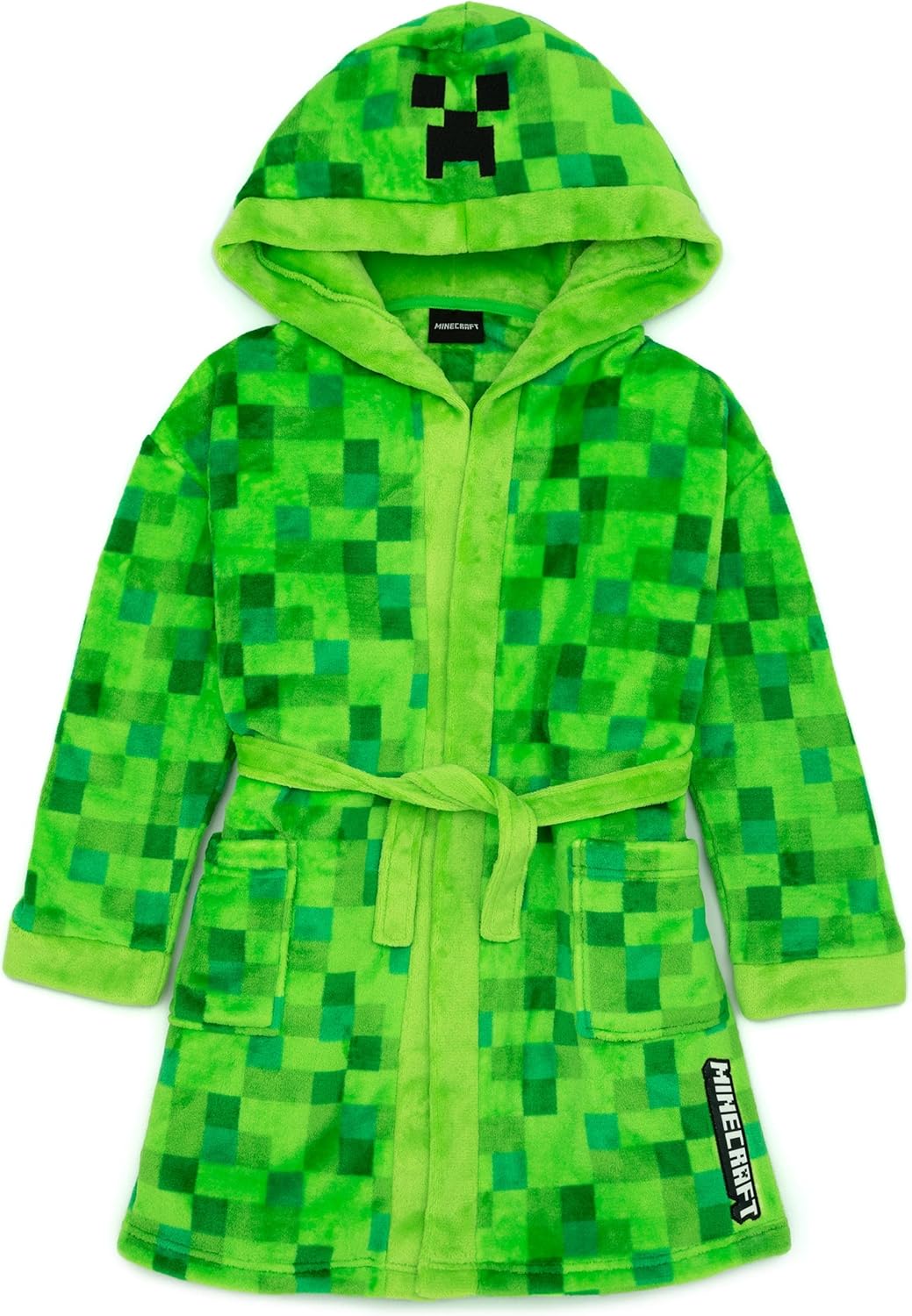 Minecraft Official Creeper Dressing Gown For Kids & Teens - Soft Pixelated Bathrobe