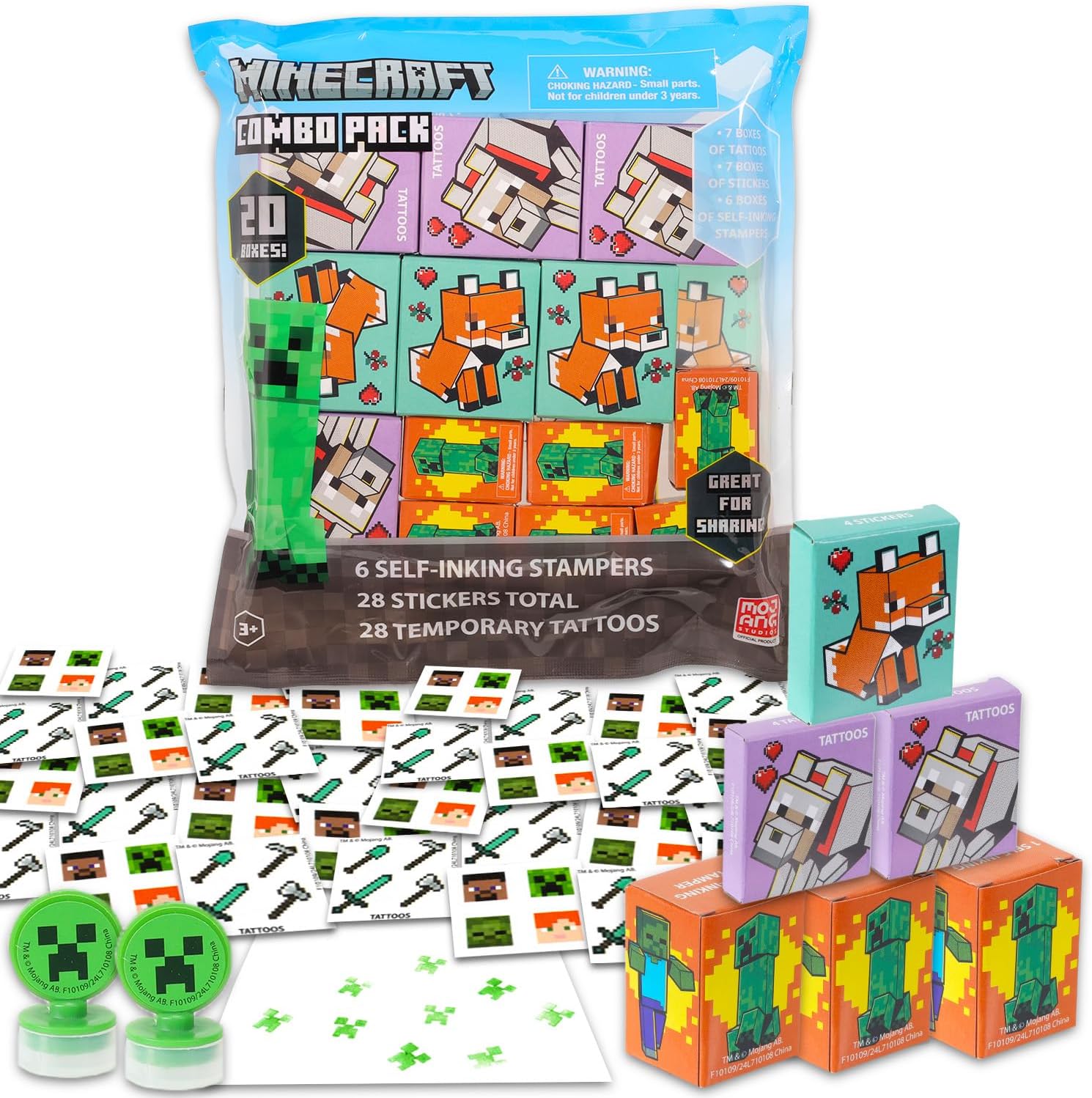 Minecraft 20-Piece Party Favor Boxes With Stickers, Tattoos And Stampers For Kids Birthday Party Supplies