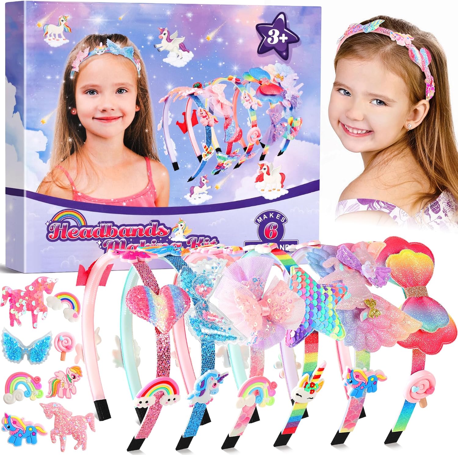 Pourbibi Unicorn Headband Making Kit For Girls - Diy Craft Set With Vibrant Ribbons & Sequins (Hw0855)