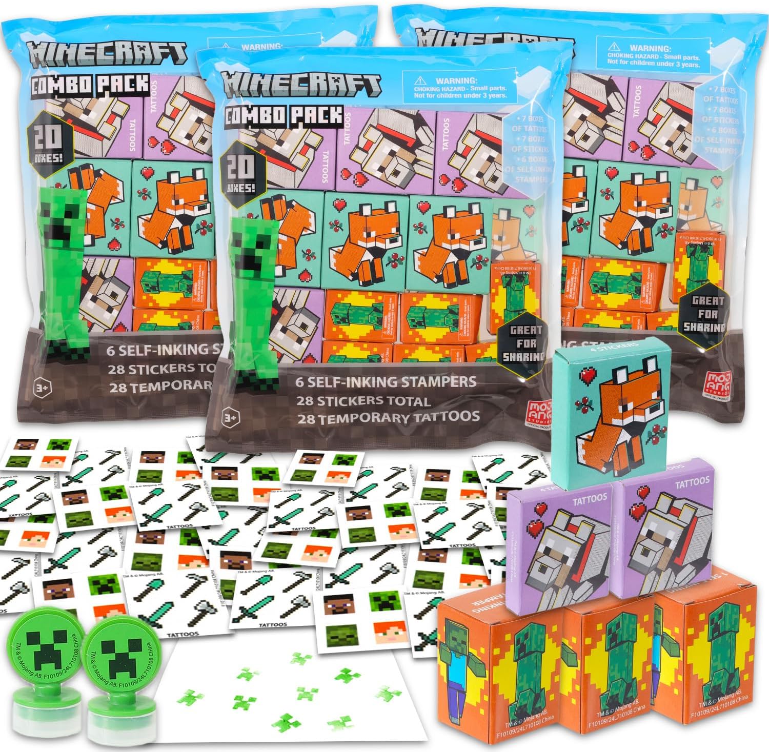Minecraft Party Favors Bulk Set - 60 Piece Bundle With Stickers, Tattoos And Stampers