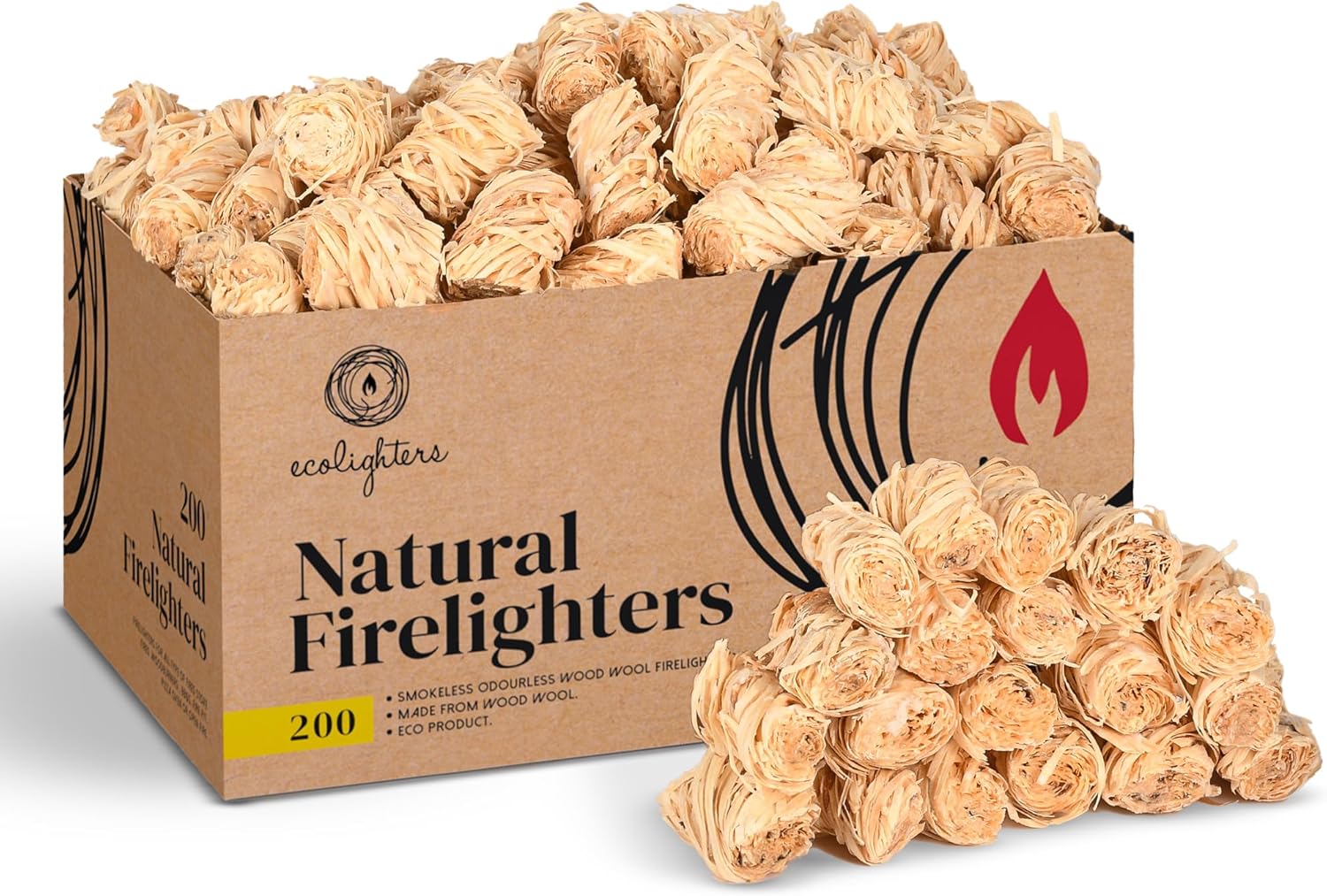 Ecolighters 200 Natural Firelighters For Wood Burners And Bbqs