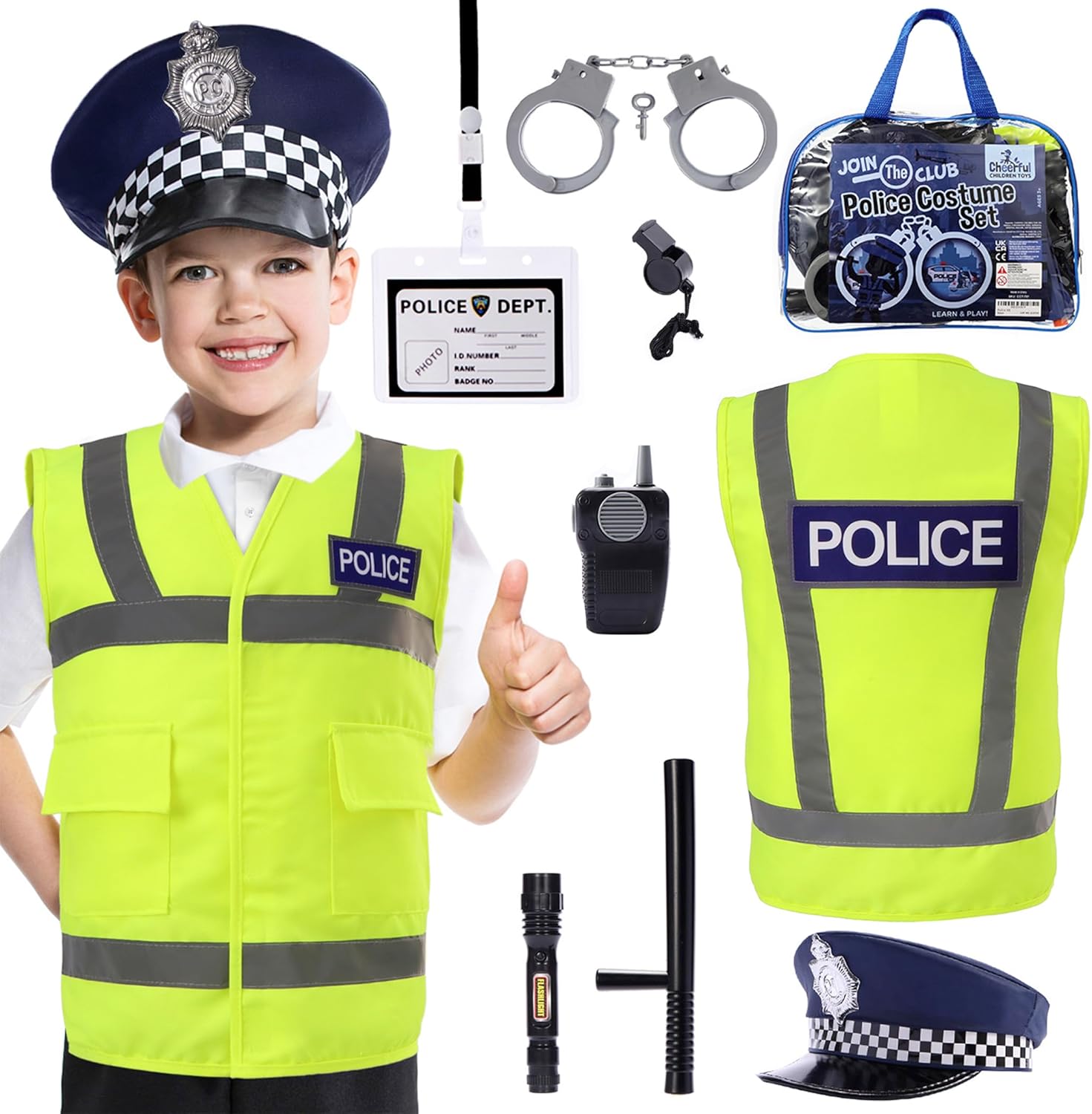 Cheerful Children Toys Kids Police Costume Set - 10 Piece Police Officer Outfit For Boys & Girls