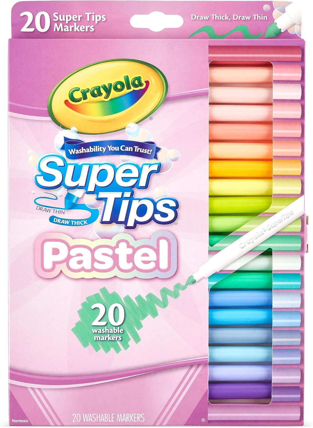 Crayola Pastel Supertips Washable Markers (Pack Of 20) - Premium Felt Tip Pens