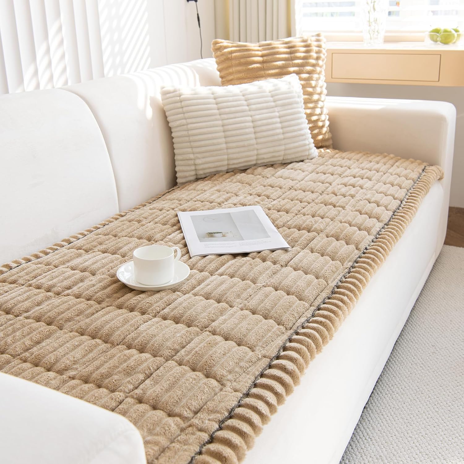 Gkxlh Soft Corduroy Universal Sofa Cover 2-4 Seater, Washable & Anti-Slip Design
