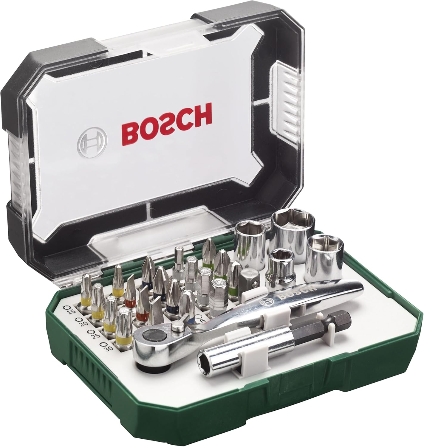 Bosch 26Pc Screwdriver Bit And Ratchet Set (Ph, Pz, Hex, T, S-Bit)