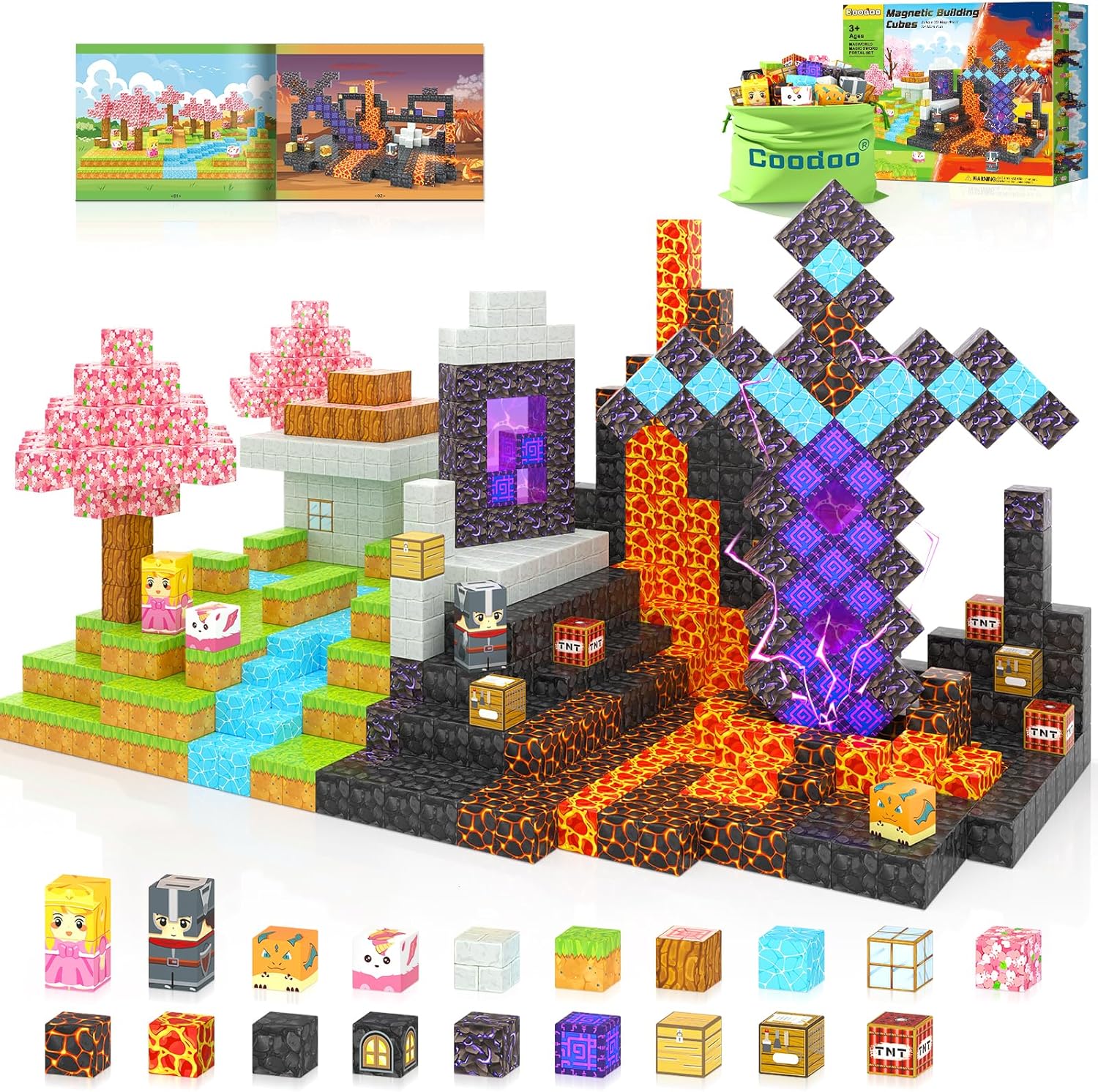 Coodoo 110Pcs Magnetic Blocks Building Set - Magic Portal Sword Theme Stem Toy