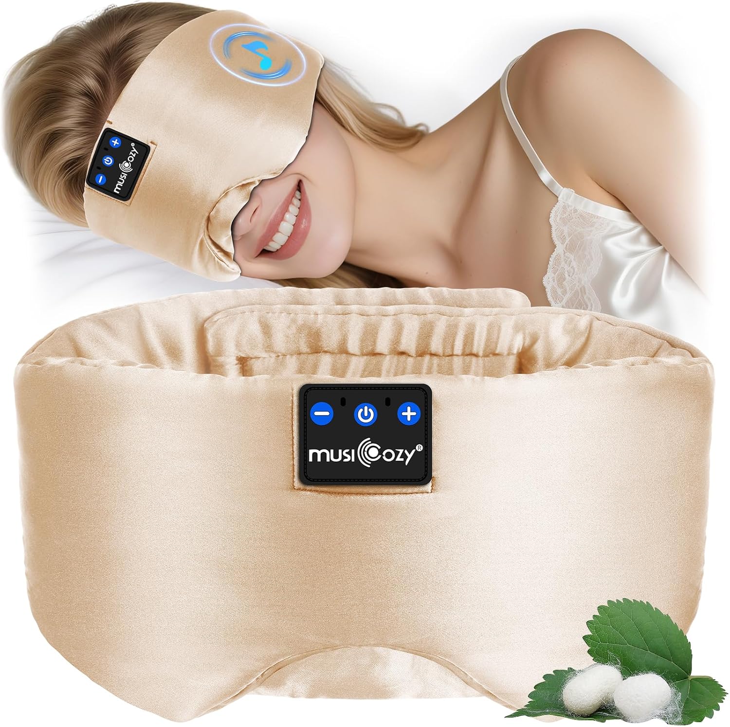 Musicozy Sleep Mask Headphones - 100% Mulberry Silk Bluetooth Eye Mask For Luxury Sleep
