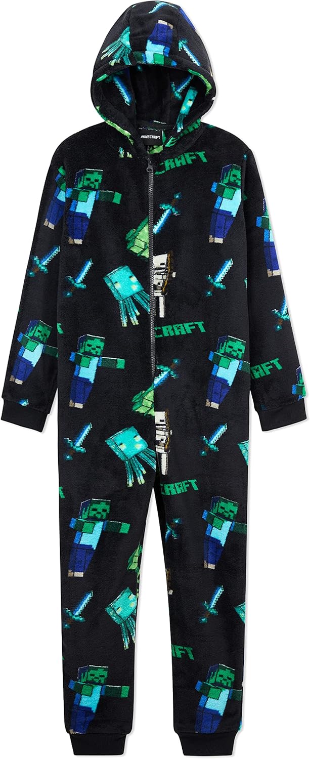 Minecraft Boys Fleece Onesie - Official Minecraft Hooded Pyjamas For Kids