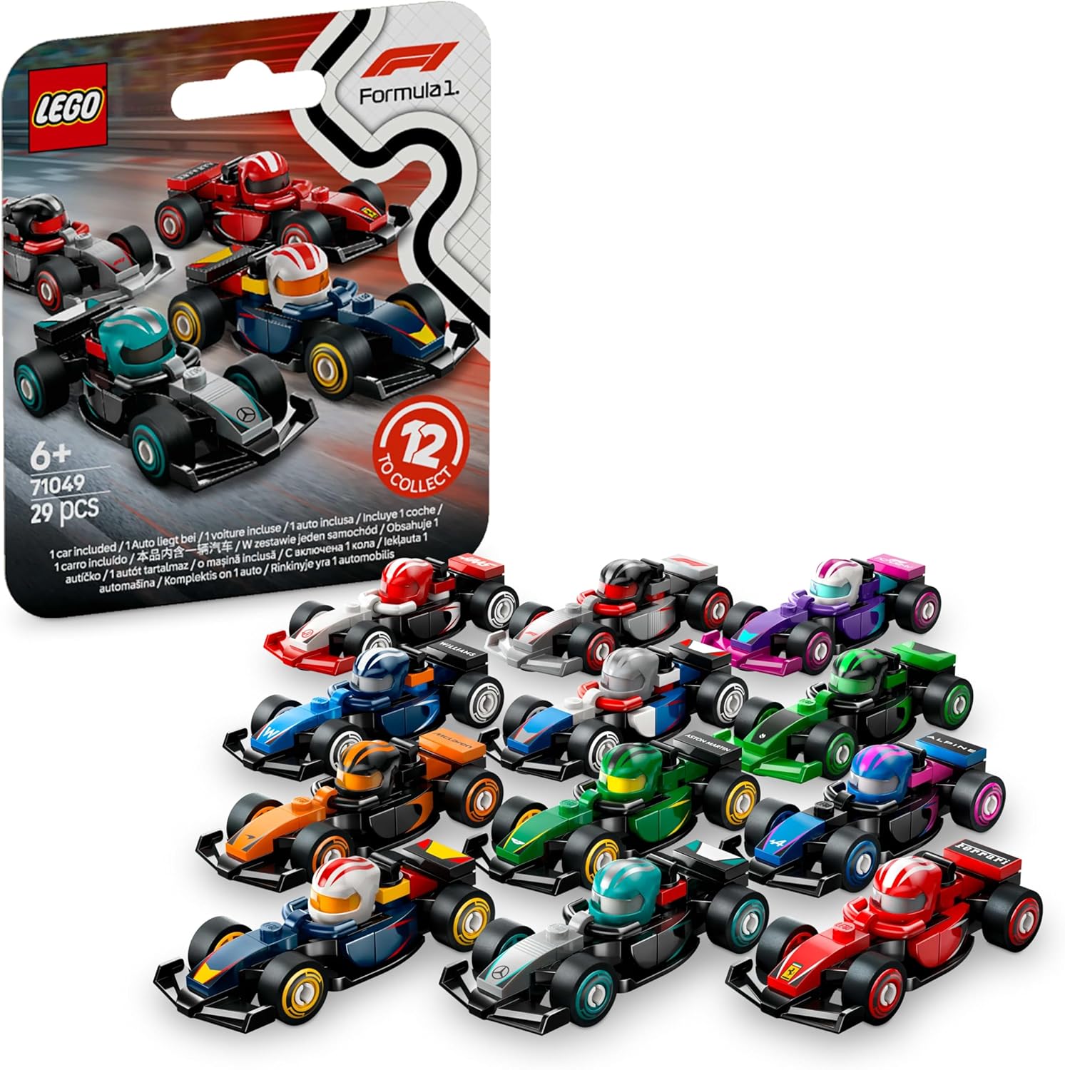 Lego F1 Collectible Race Cars Toy Model Building Kit - 1 Of 12 Mini Cars With Moving Wheels & Helmets