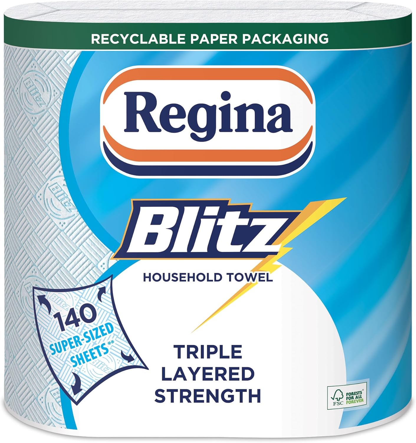 Regina Blitz 3-Ply Household Towels - 2 Rolls Per Pack, 70 Sheets Per Roll