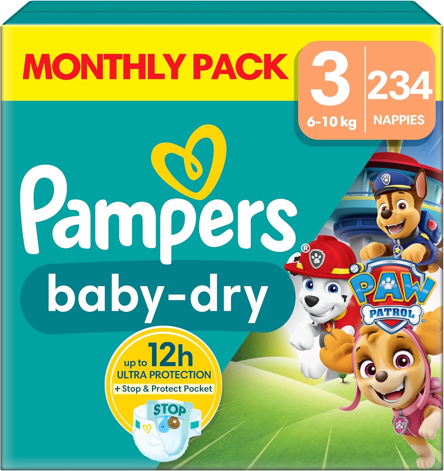 Pampers Baby-Dry Paw Patrol Edition Size 3 Nappies, 6Kg-10Kg, Monthly Pack