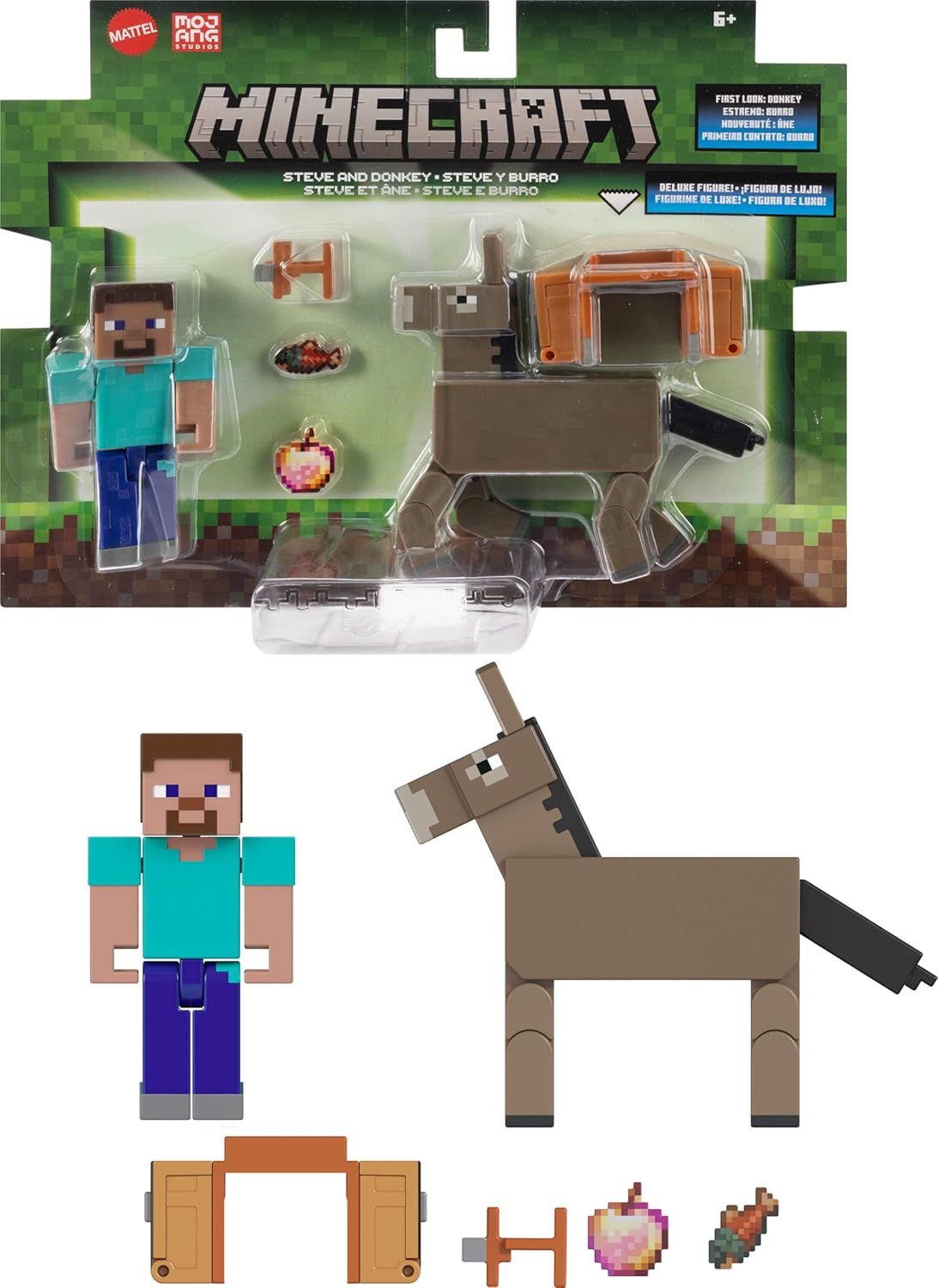 Mattel Minecraft Action Figures 2-Pack Steve & Donkey 3.25-Inch Scale Collectible Toy Set