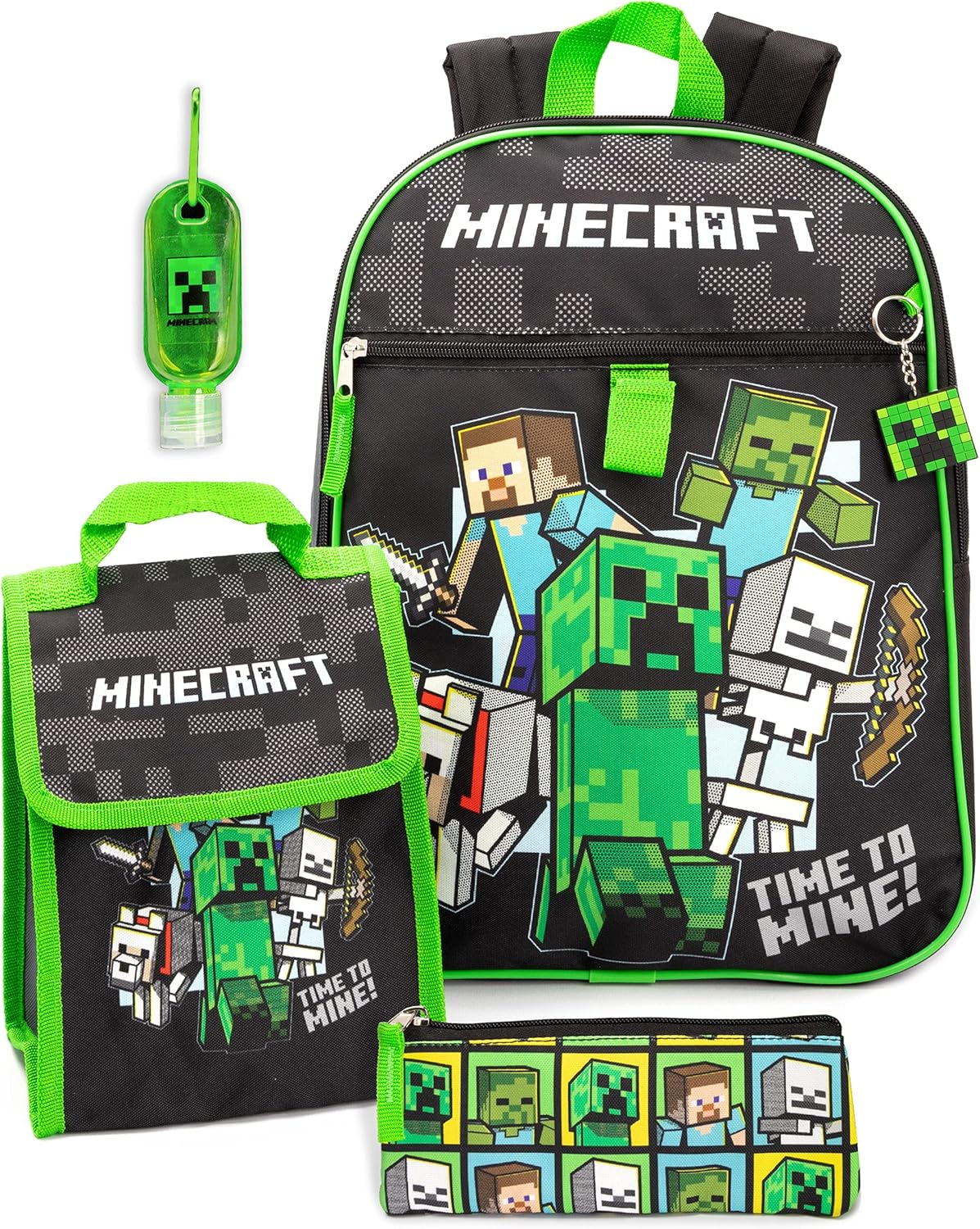 Minecraft 5 Piece Backpack & Lunch Box Set For Kids - Official Minecraft Merchandise