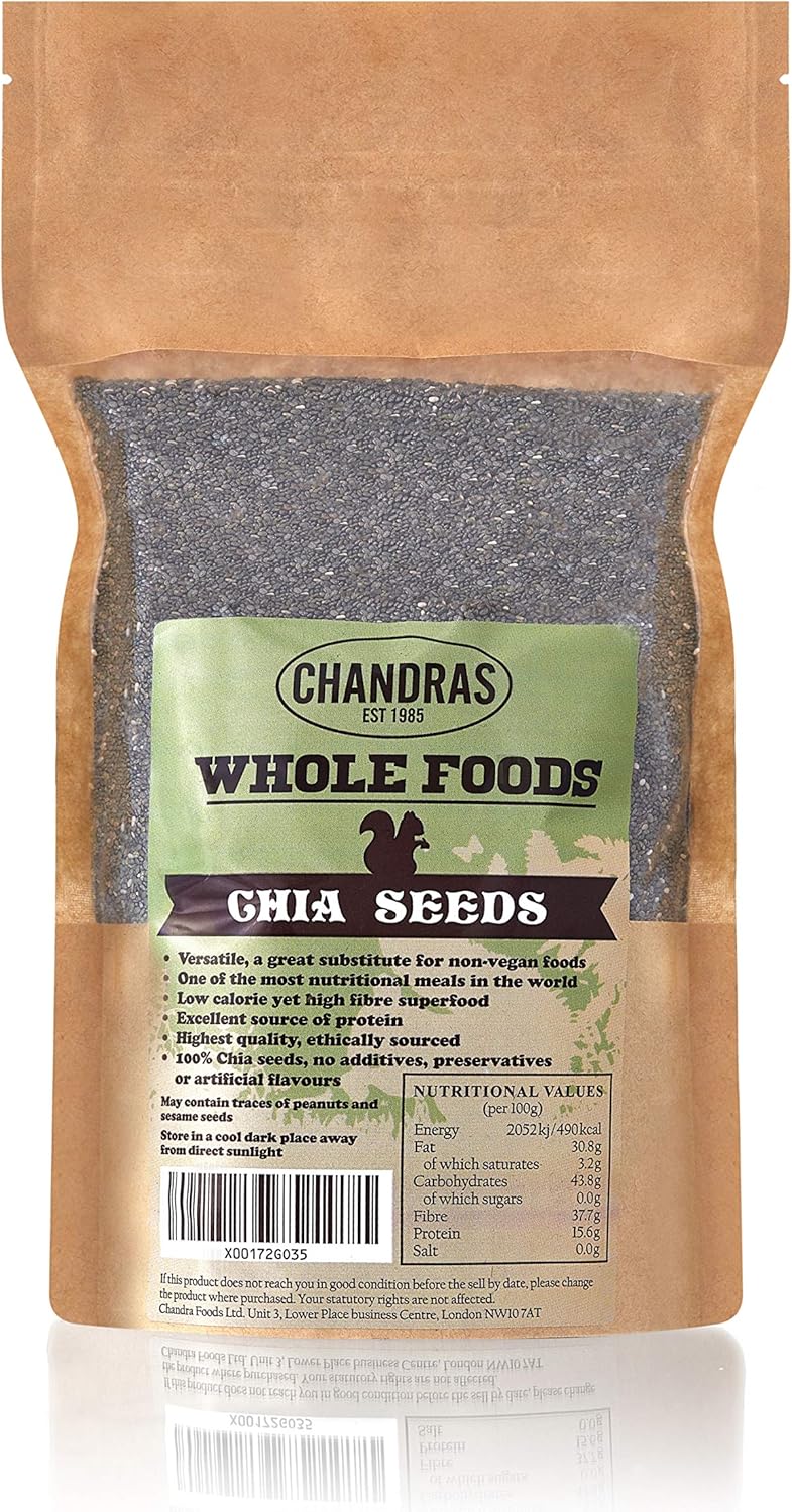Chandra Whole Foods Raw Chia Seeds 1Kg - Gluten-Free, High Fibre & Protein Rich