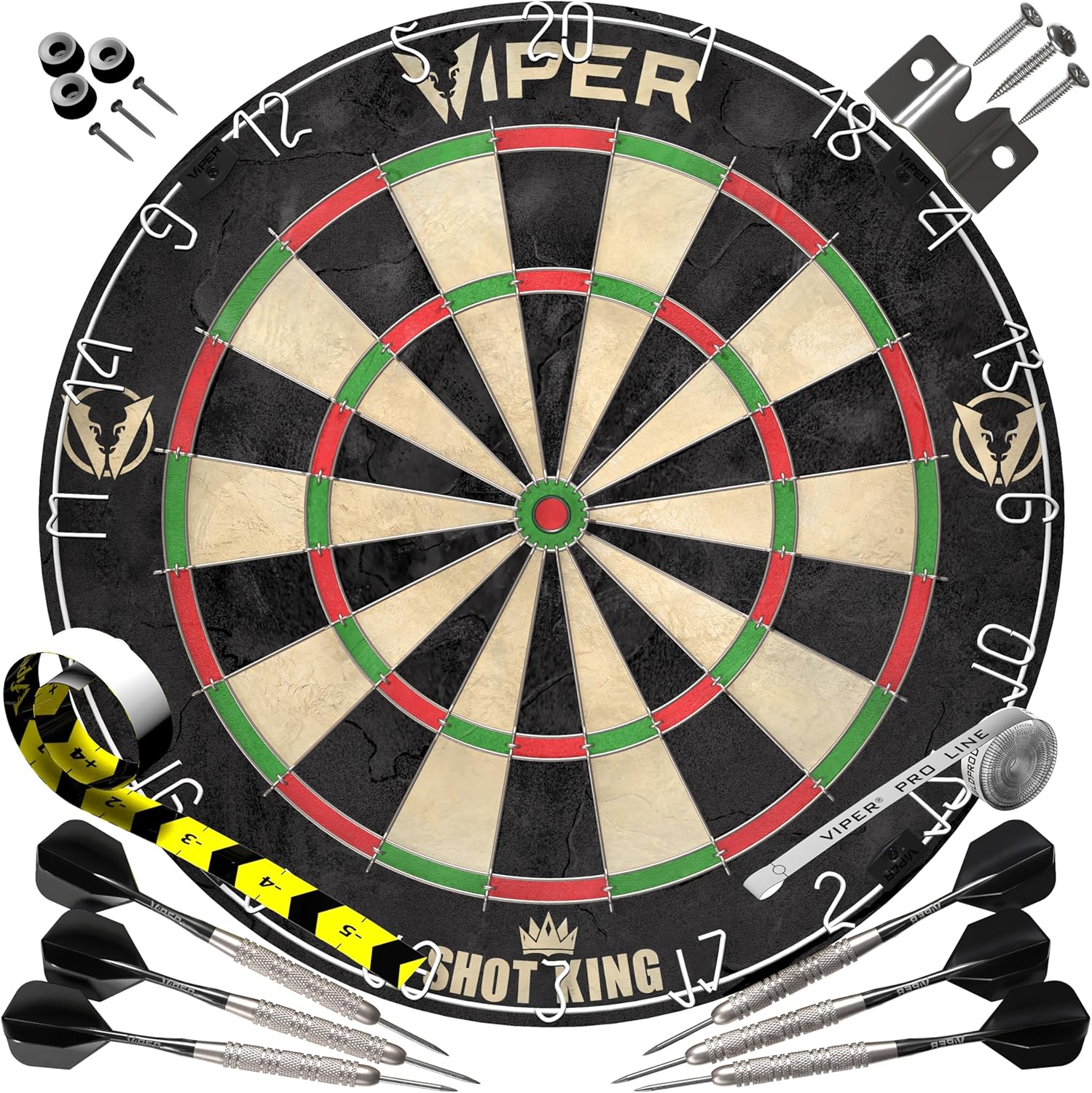 Viper Shot King Regulation Bristle Steel Tip Dartboard Set, 17.75 Inch, Black