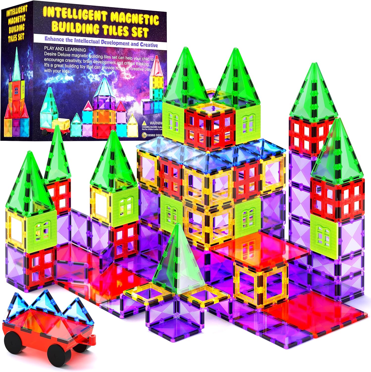Desire Deluxe 57Pc Magnetic Building Blocks Tiles Stem Toy Set For Kids