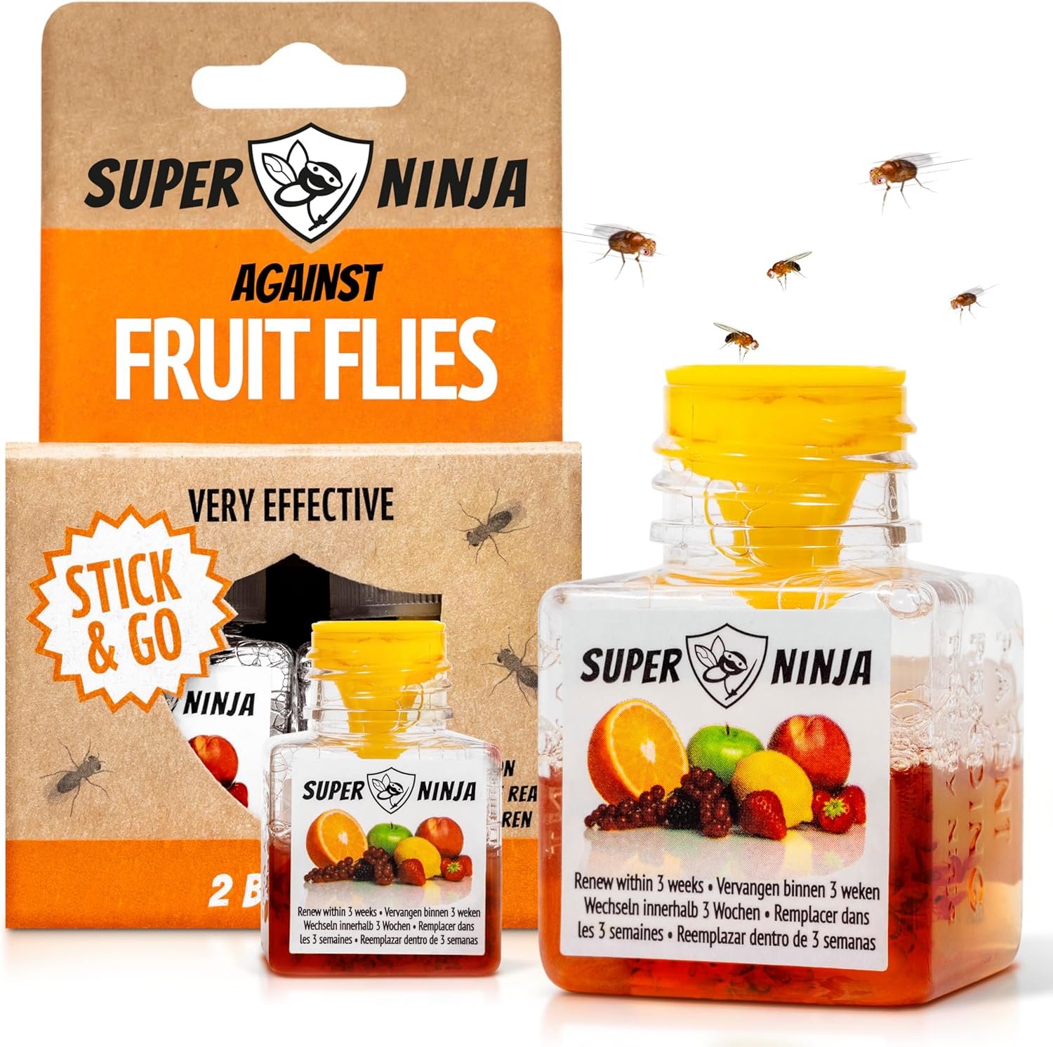 Super Ninja Fruit Fly Trap - 2 Pack, Natural & Non-Toxic Fruit Fly Killer