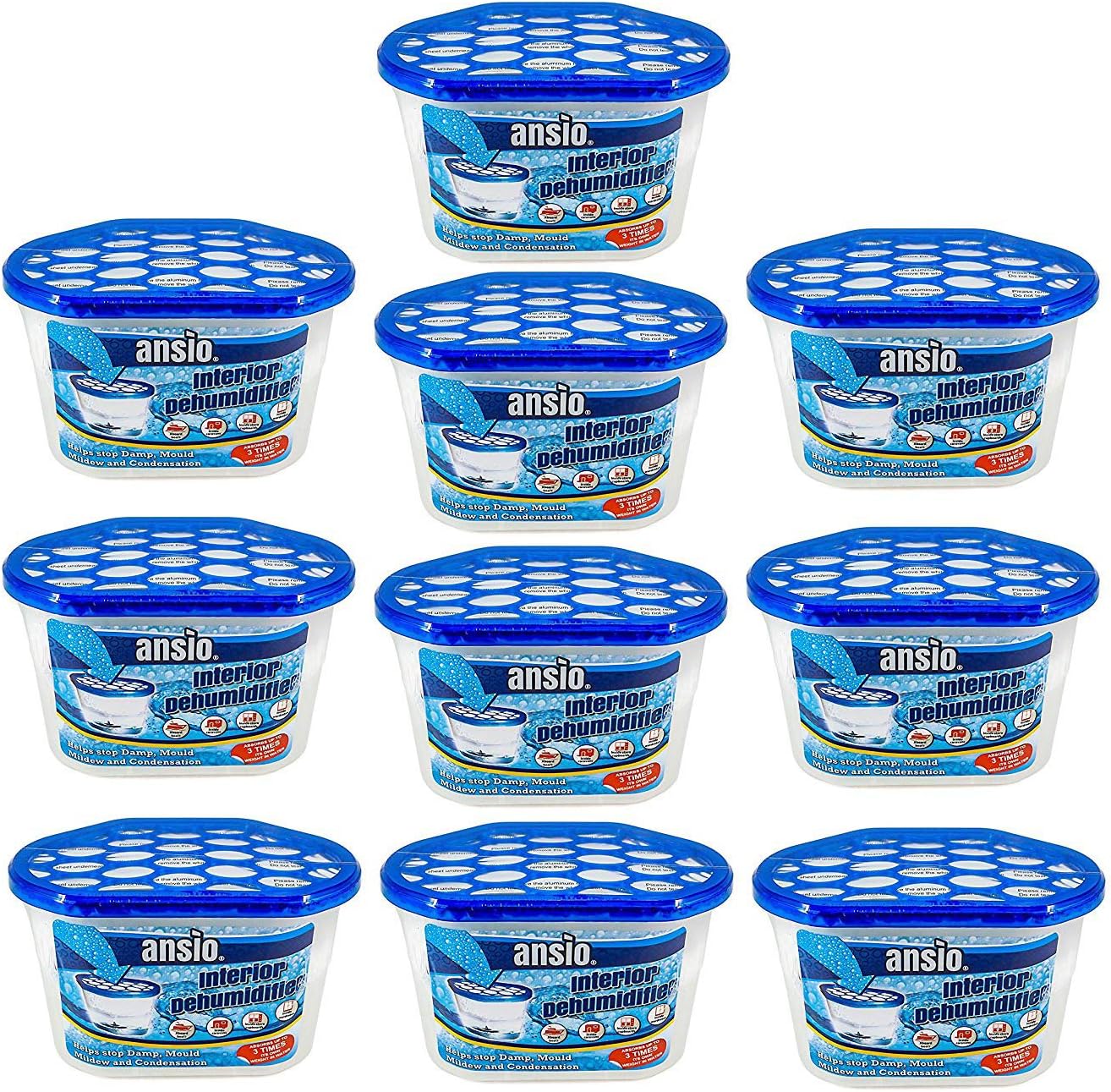 Ansio Dehumidifier 500Ml Pack Of 10 - Moisture Absorber For Damp & Mould Removal