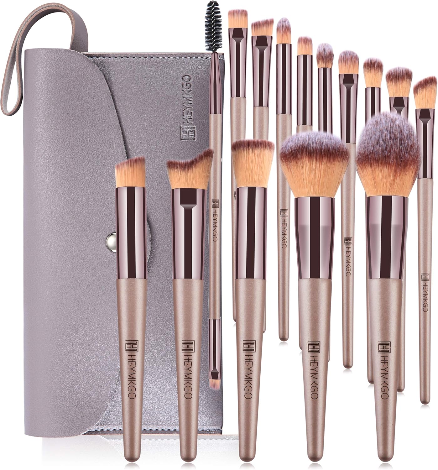 Heymkgo 15-Piece Champagne Gold Makeup Brush Set With Synthetic Bristles