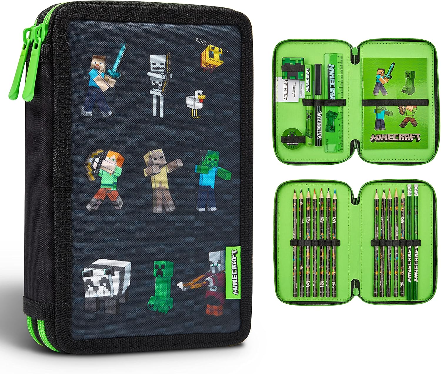 Minecraft Children's Pencil Case With 2 Compartments And School Supplies Official Accessory