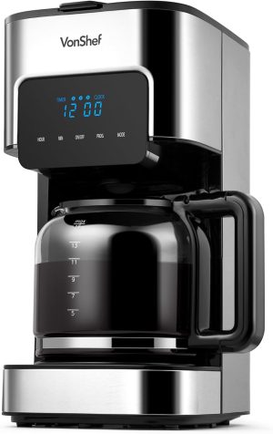 VonShef Filter Coffee Machine 1.5L - Silver, 900W with Programmable Timer & Hot Plate